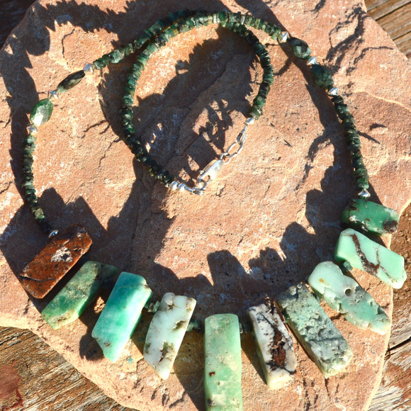 Conceptual Subculture Jewelry - Chrysoprase Emerald Sterling Silver Necklace 925